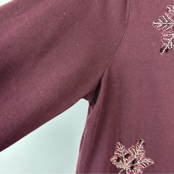 Talbots Autumn Embellished Red and Silver Crewneck Tee Size Medium - Picture 5 of 11